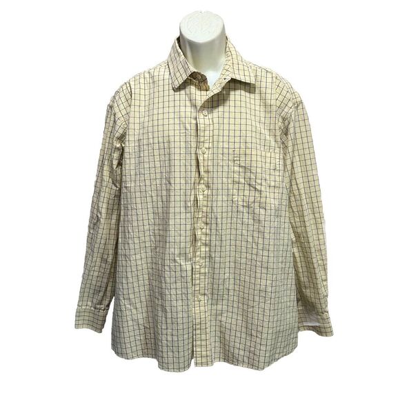 Club Room Regular Fit Yellow/Blue Striped Long‎ Sleeve Button Up Shirt Sz 18 - Picture 1 of 6